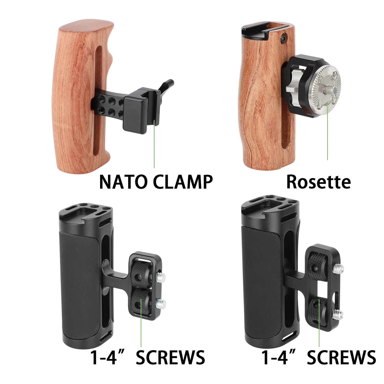 

HDRIG Camera Handle Grip of Aluminum Alloy / Wooden With Rosette M6 / NATO Clamp / 1/4" Screw For Handheld Camera Shoulder Mount