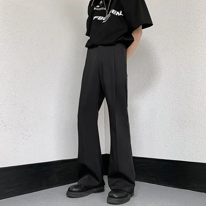 Flared Men's Summer Pants Bell Mouth Baggy Male Suit Trousers Black Formal Slacks Fashion Vintage Anti-wrinkle Up Dress 2024