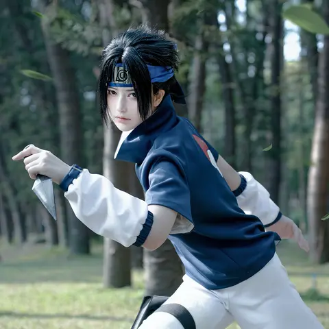 HOLOUN Anime Uchiha Sasuke Cosplay Costume Blue Top White Shorts Cos Convention Adult Version Unisex Halloween Christmas Gift