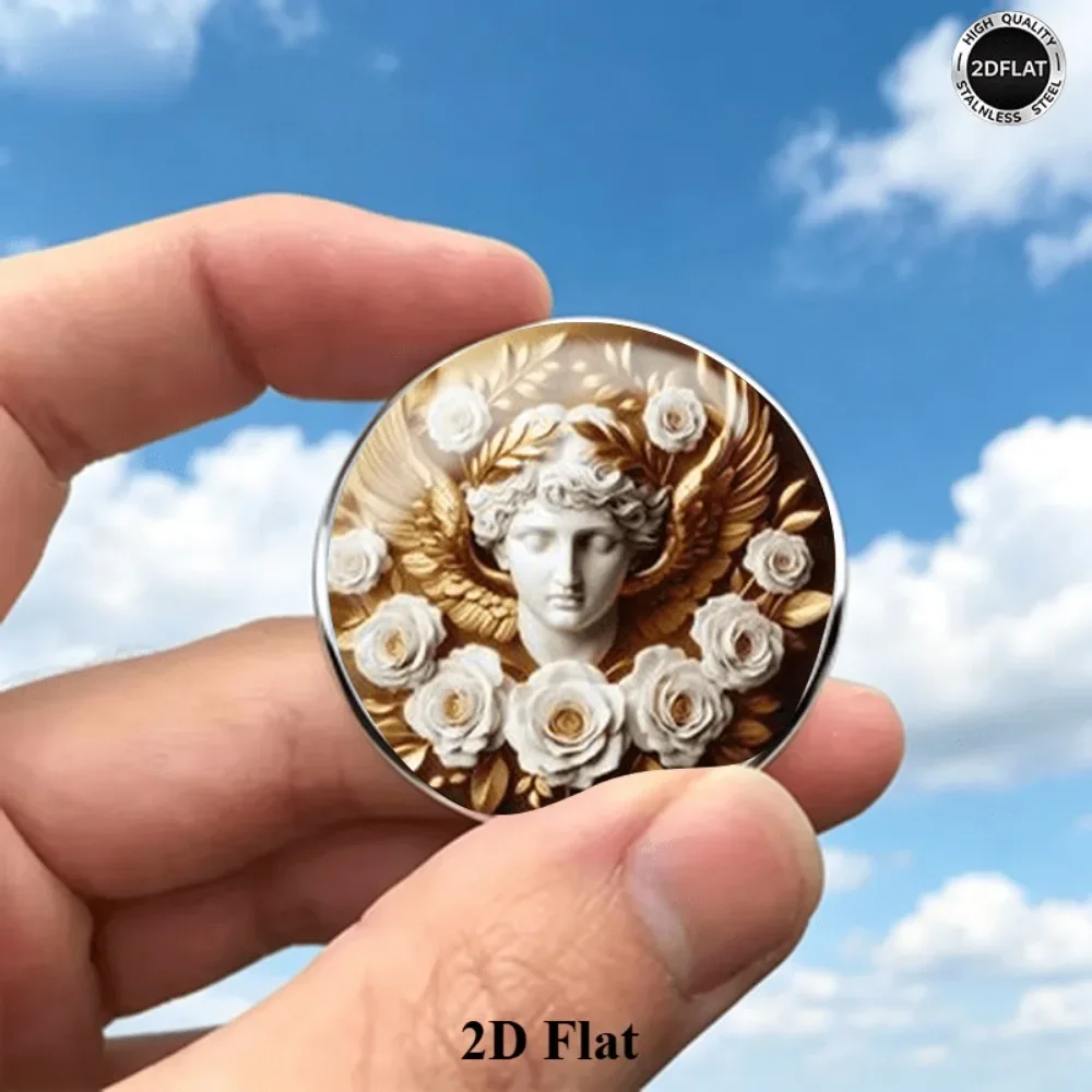 6/12/20 Pcs 2D FLAT Vintage Greek Figure Head Stainless Steel Brooch, Rose Wings Art Graphic Badge Pin, Coat Decor, Holiday Gift