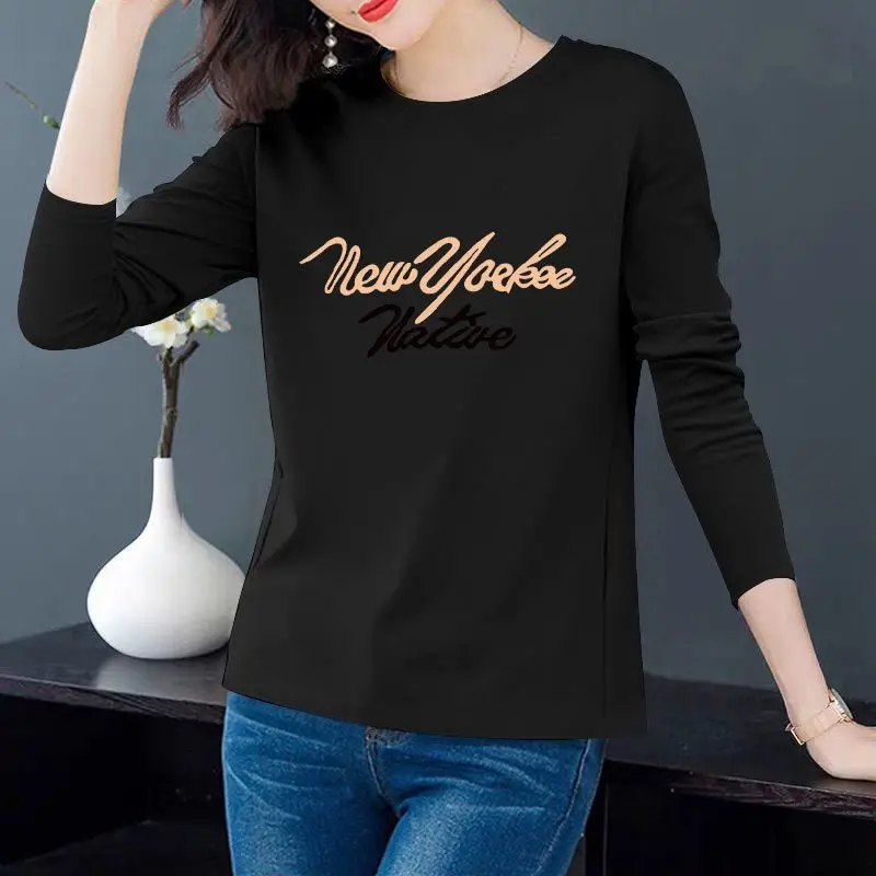 Fashion Printed Letter Loose All-match T-Shirt Women's Clothing 2023 Autumn New Oversized Casual Pullovers Commute Tee Shirt image 2