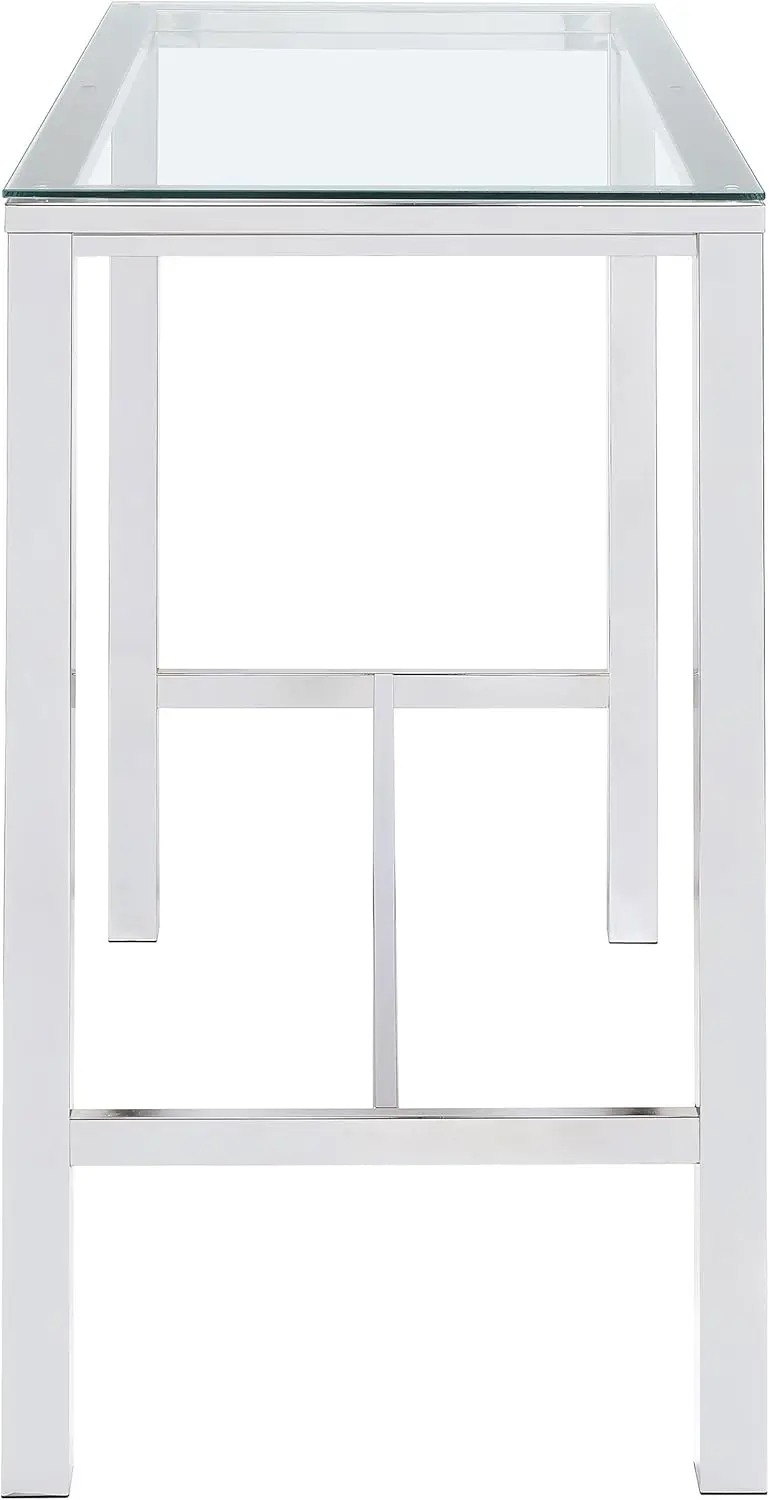 طاولة بار مستطيلة مقاس 47 بوصة من تولبرت، زجاج ومعادن، أرجل كروم، سطح من الزجاج المقسى - غرفة الطعام والبار المنزلي #5