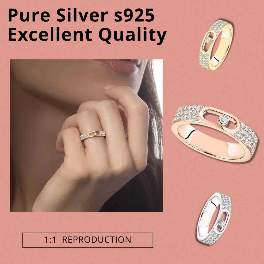 High Quality original Moving Diamond Ring Sterling Silver 925 Ring Luxury Trend woman Jewelry Accessories for Women's Gift