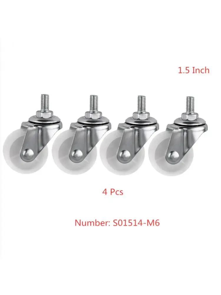 4 Pcs/Lot Casters 1.5 Inch White PP Screw Universal M6 Thread Roller Diameter 40mm Display Frame Wheel