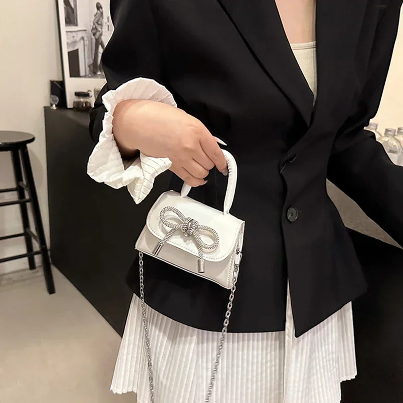 Bow Design Solid Color Mini Shoulder Bag Pu Leather Flap Crossbody Bags for Women 2024 Fashion Female Chain Purse and Handbags