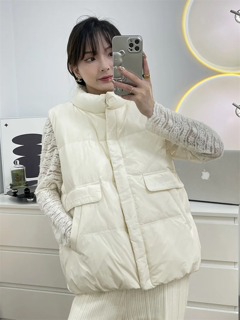 2022 New Autumn Winter Waistcoats Women's Clothing Down Jackets Short White Waistcoat Fashion Vest Slim Coats Black Beige bd538