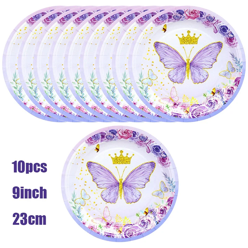 Butterfly Birthday Party Decorations DIY Supplie Purple Pink Spring Floral Paper Cups Napkins Plates Candy Bags for Kids Event