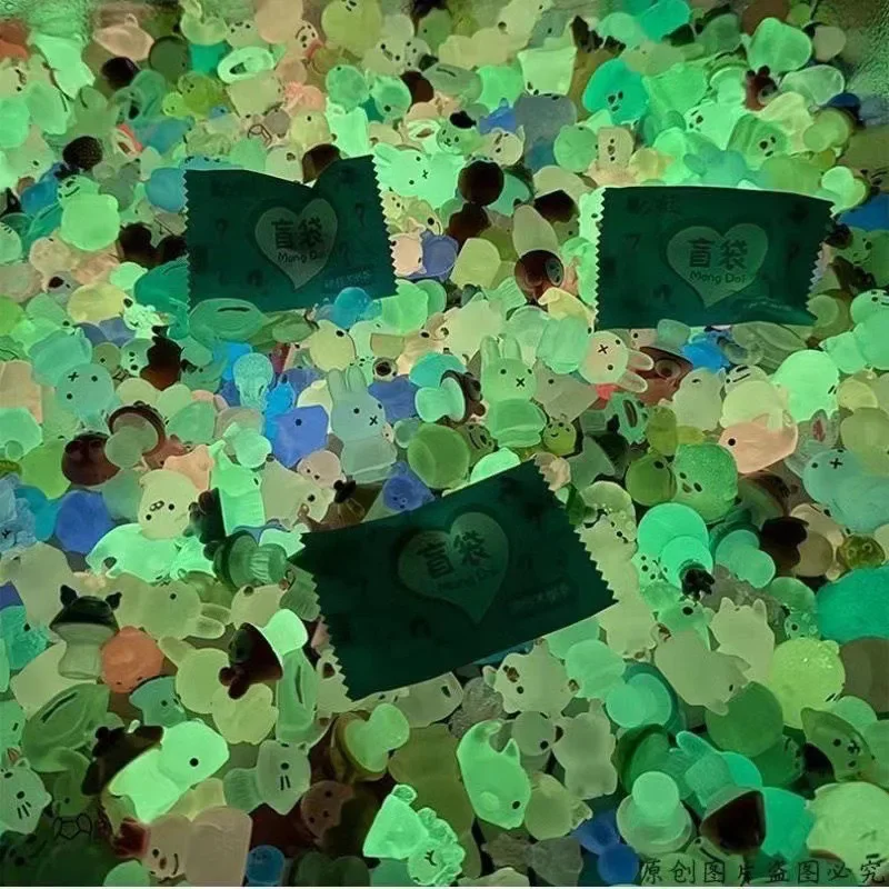 25/50 pçs brilho no escuro mini resina animais & cogumelo sacos cegos decoração do jardim de fadas micro paisagem presente aniversário