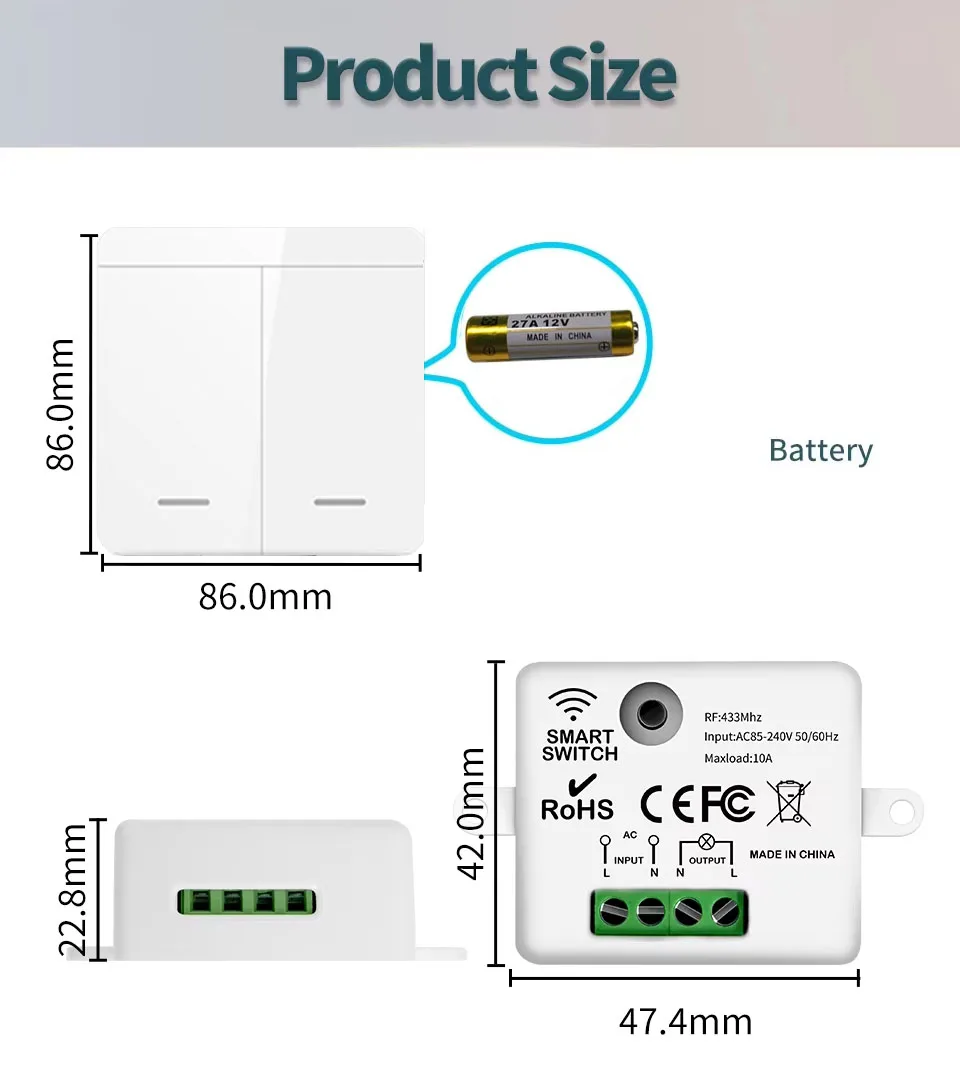 Drahtlose 433 MHz Smart Switch Licht 1/2/3Gang 86 Wand Panel Schalter mit Fernbedienung Relais Empfänger 10A 110 V 220 V Für LED Lampe – Detail 10
