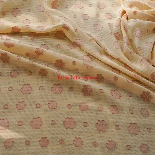 الوردي الأزهار الجاكار الشيفون النسيج تنفس قماش مخطط لفستان الربيع، قميص، بلوزة الصيف، الدانتيل الأعلى