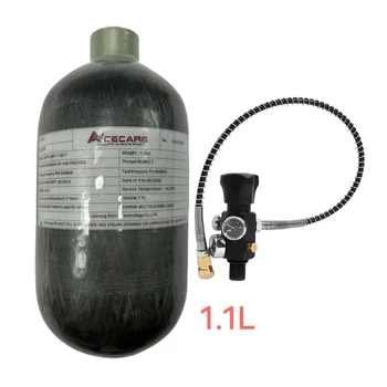 Acecare 1.1L اسطوانة ألياف الكربون الصغيرة 4500Psi 300Bar مع صمام تنظيم زجاجة الهواء المضغوط خزان HPA للغوص