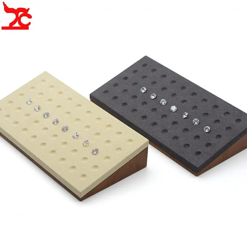 Wood-Grained Leather Solid Wood Jewelry Display Tray Bare Stone Organizer Stand Jewelry Prop Diamond Accessory Stand