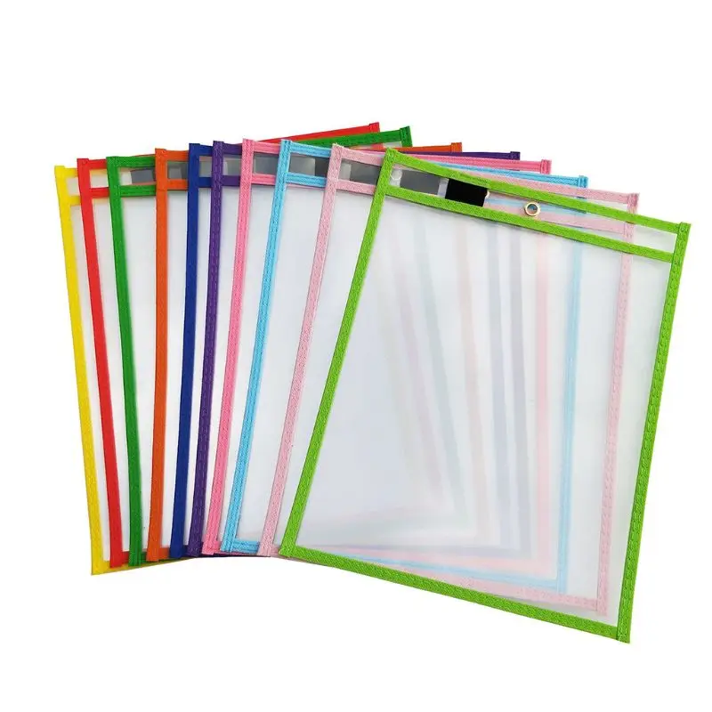 10pcs 25.5cmx35cm Practical Dry Erase Pockets Reusable Transparent Document Bag  Write And Wipe Pockets For Home Office School