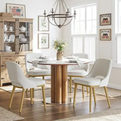 Wooden Dining Chairs Set of 4, Modern Fabric Upholstered Dining Room Chair, Kitchen Side Chairs, Farmhouse Armless