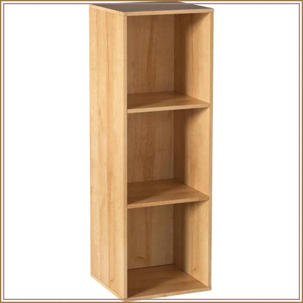 Wooden Cube Storage Organizer with Closed Back, Natural Oak Cubby Shelf, 3 Cube 11in