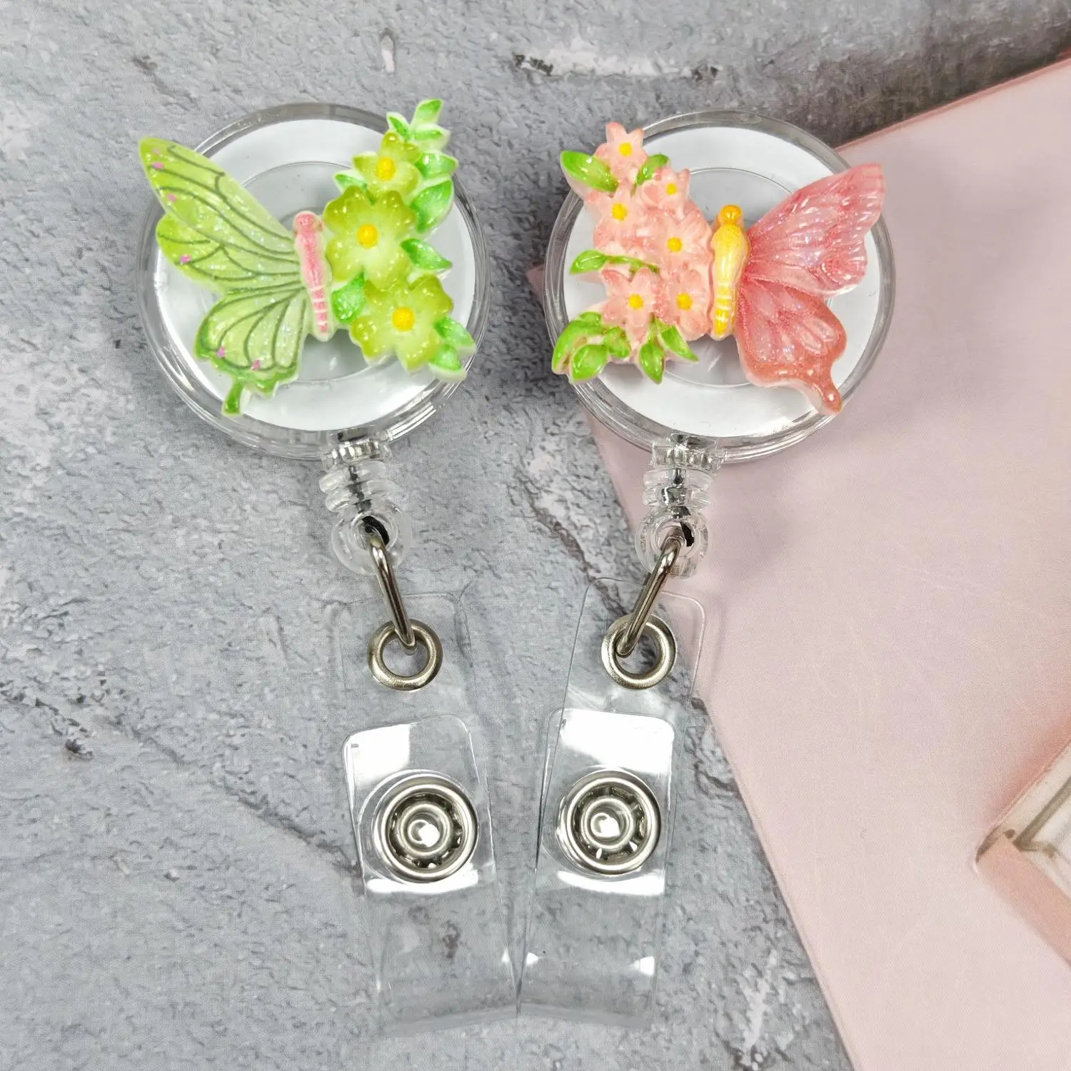 Floral Butterfly Retractable Badge Reel for Doctors & Nurses ID Clip for Factory Access Cards Work Badges