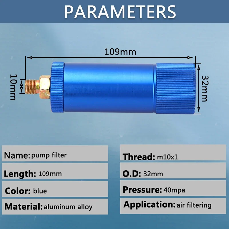 High-Pressure Hand Pump Filter with Nylon Hose and Quick Disconnects Air Compressor Water-Oil Separator Filtering Cotton Element