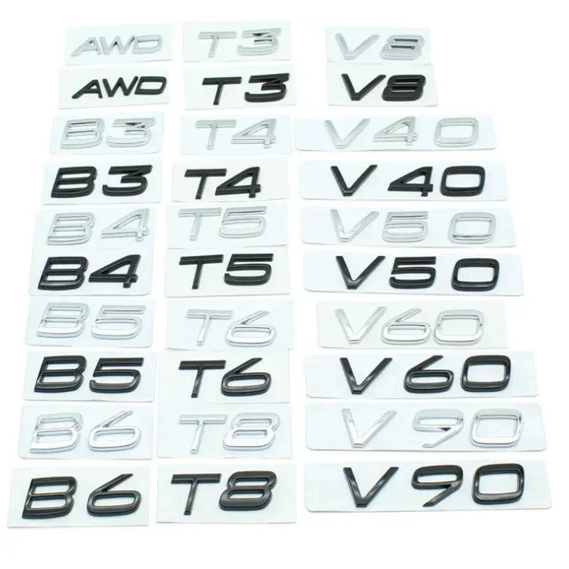For V8 V40 V50 V60 V90 Trunk Label Car Stickers for Volvo Accessories Rear Boot Refit Trunk Emblem Decoration Displacement Decal