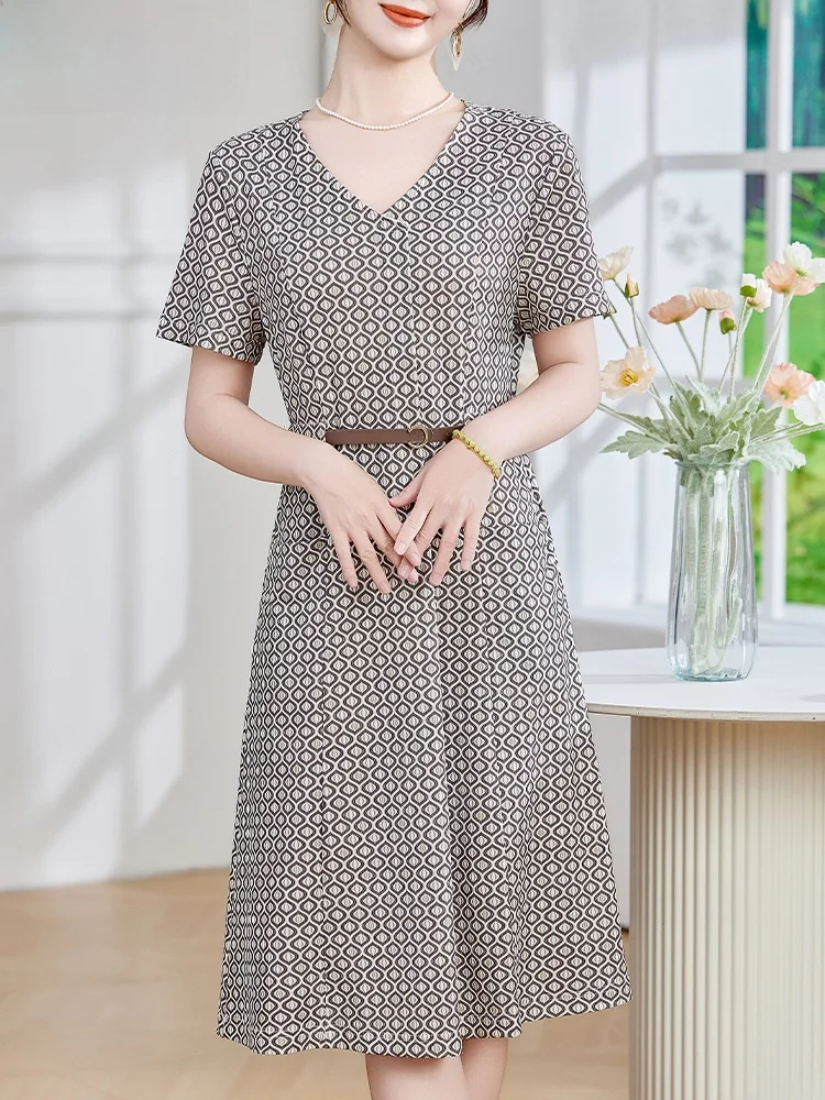 

Faionable Young Mom Summer Dr ort Sve Chiffon Skirt Sli Mid-aged And ly Women's Clothing Brand Skirt