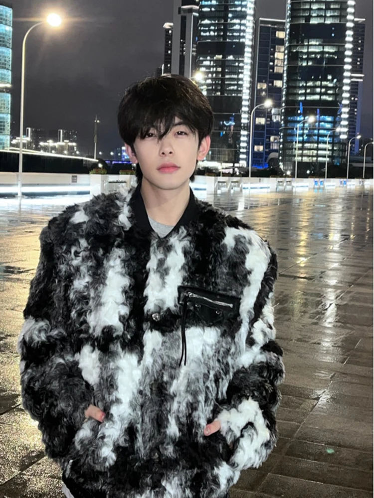 

Мужская зимняя куртка из хлопка с воротником из американского крашеного меха ягненка, утепленная флисом, теплая, толстая, верхняя одежда