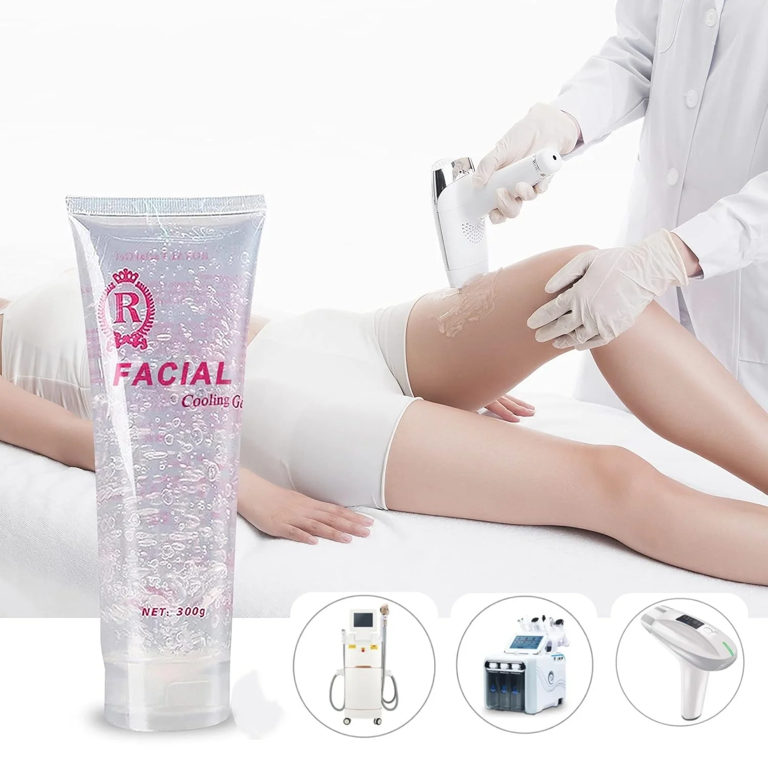 

300ML Face Conductive Slimming Cooling Hydrating Gel Use with for Laser Hair Removal Device & RF Radio Frequency Facial Machine