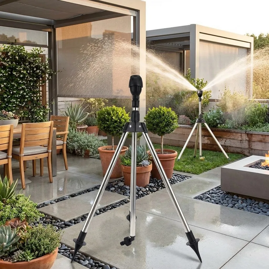 360 Degree Garden Automatic Rotating Sprinkler With Stainless Steel Tripod Irrigation Stand Water Jet Lawn Sprinkler Tool Set