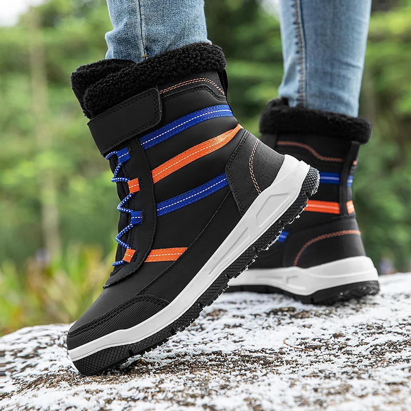 Botas de senderismo impermeables para invierno, zapatillas de Trekking antideslizantes para exteriores para niños, botas de nieve de felpa, botas cálidas informales para exteriores para niños