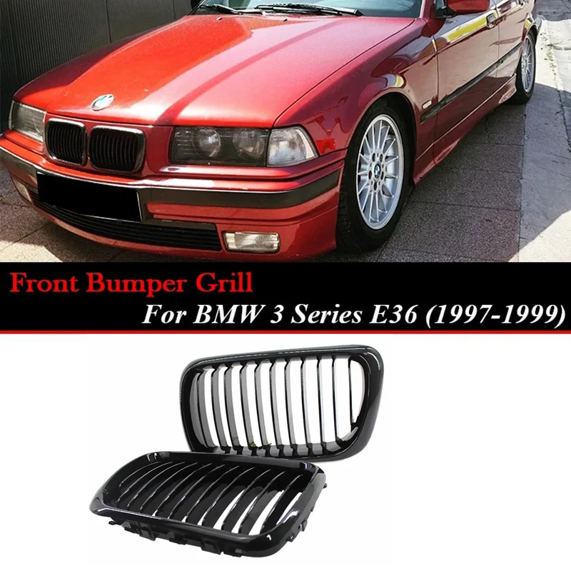 

1 пара однорядных ярко-черных передних решеток радиатора, подходящих для моделей BMW E36 LCI M3 3318i 323i 325i 320i 328i 1996-1999 годов выпуска.