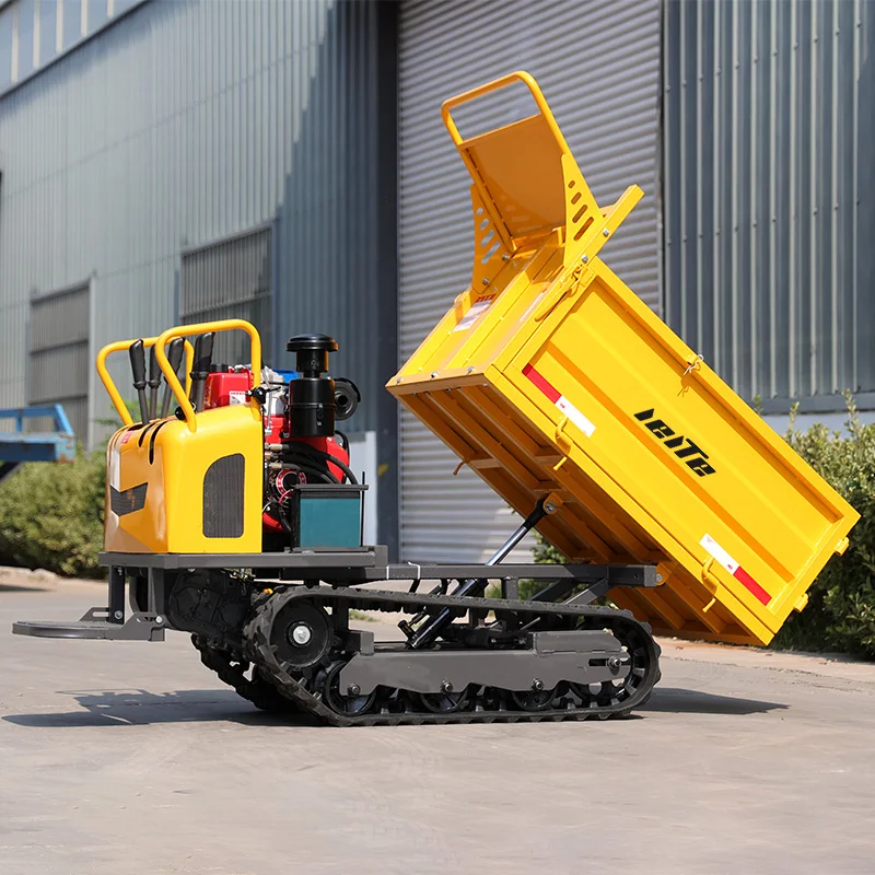 Efisiensi Tinggi 800Kg Pembawa Mini Dumper Agen Perekrut Mini Crawler Transporter Pertanian Self Loading Dump Truck Disesuaikan
