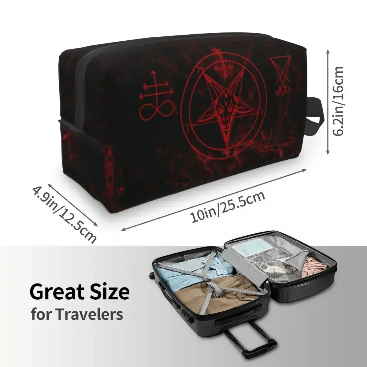 Baphomet Leviathan Cross Toiletry Bag for Women Devil Satanic Cosmetic Makeup Organizer Ladies Beauty Storage Dopp Kit Box