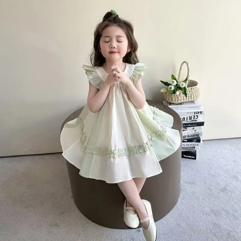 

Kids Girls' Dress Children's Summer New Style Western-Style Flying Sleeve Cotton Dress Print Dresses Children's Clothes