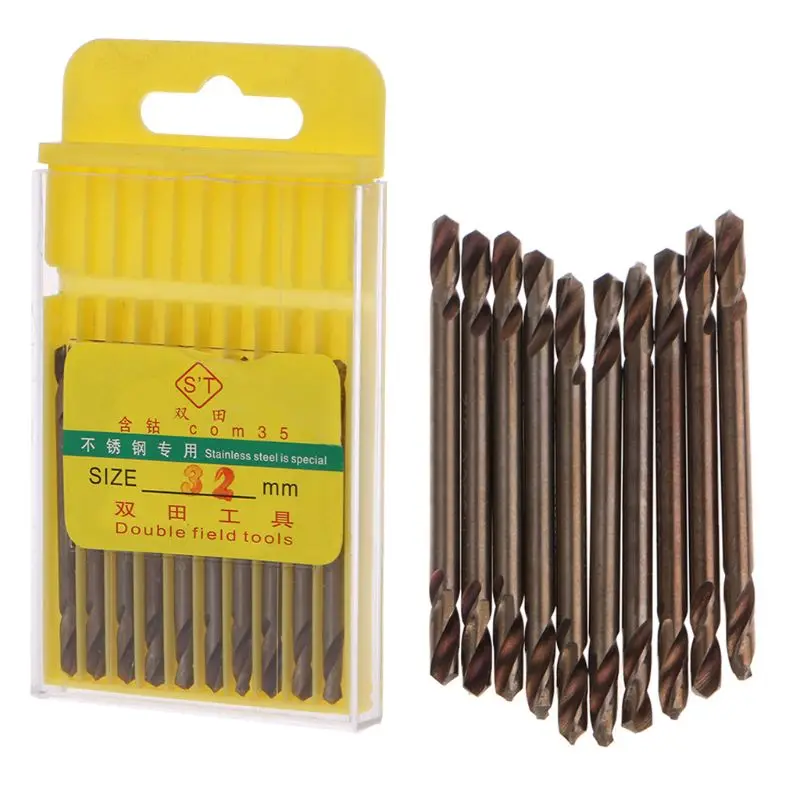 Set di punte da trapano da 1/8 pollici aggiornate punta da trapano a doppia estremità sM35 HSS Twist Jobber lunghezza per metallo temprato 10 confezioni
