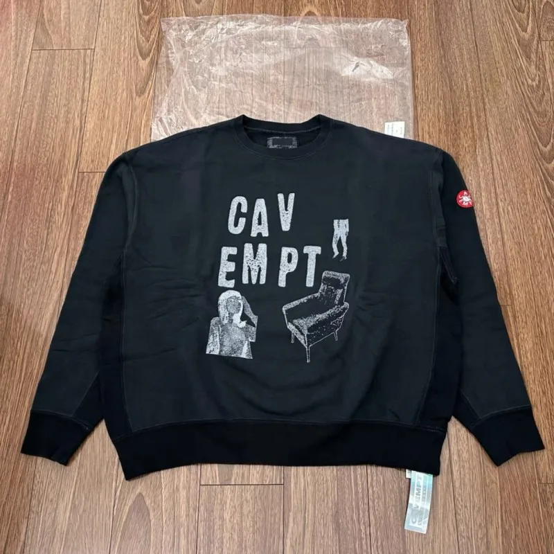 

Свитшот Harajuku Street CAVEMPT с принтом «Girl Chair» и логотипом, черный, с круглым вырезом, свободный крой, унисекс, хлопковый худи