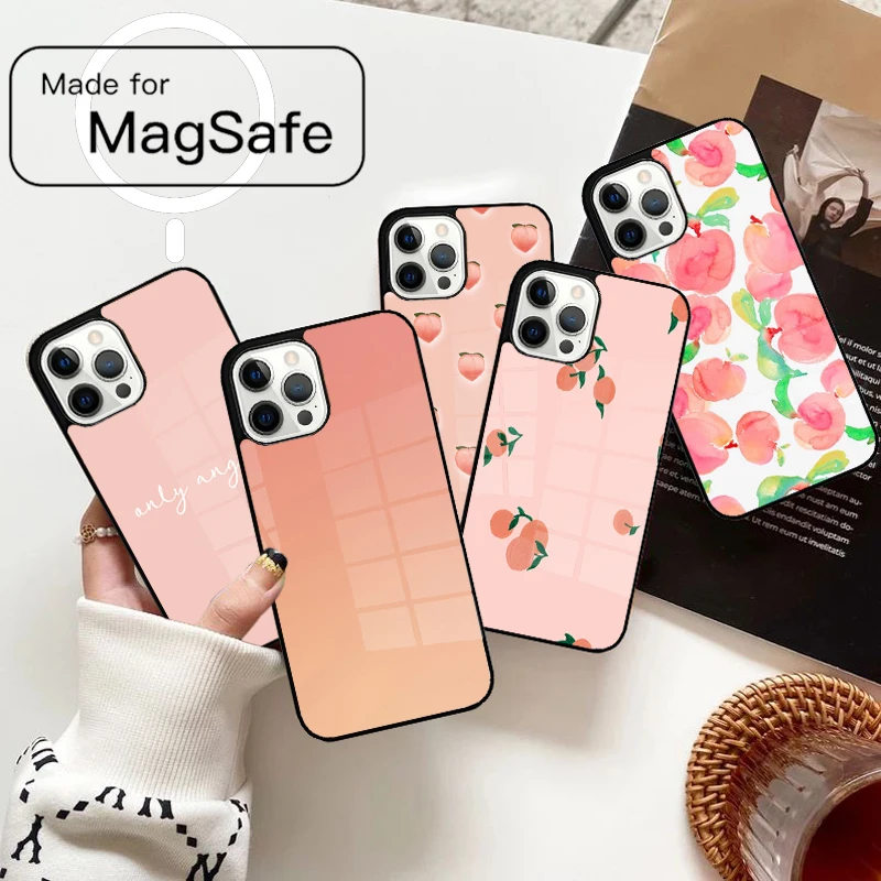 Funda de teléfono magnética rosa melocotón para iPhone 17 Air 16e 12 13 14 15 Pro Max Magsafe cubierta inalámbrica