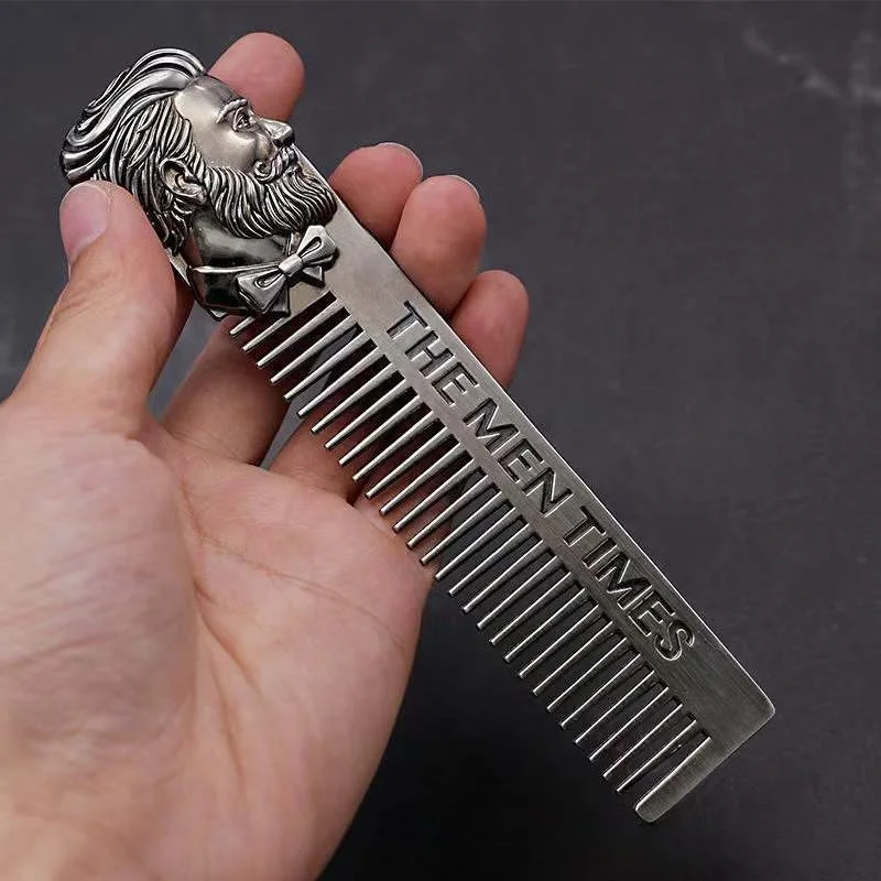 Travel Beard Comb Beard Mustache Pocket Hair Comb for Men Alloy Hair Skull Brush Mustache Beard Styling Tool for Home Salon