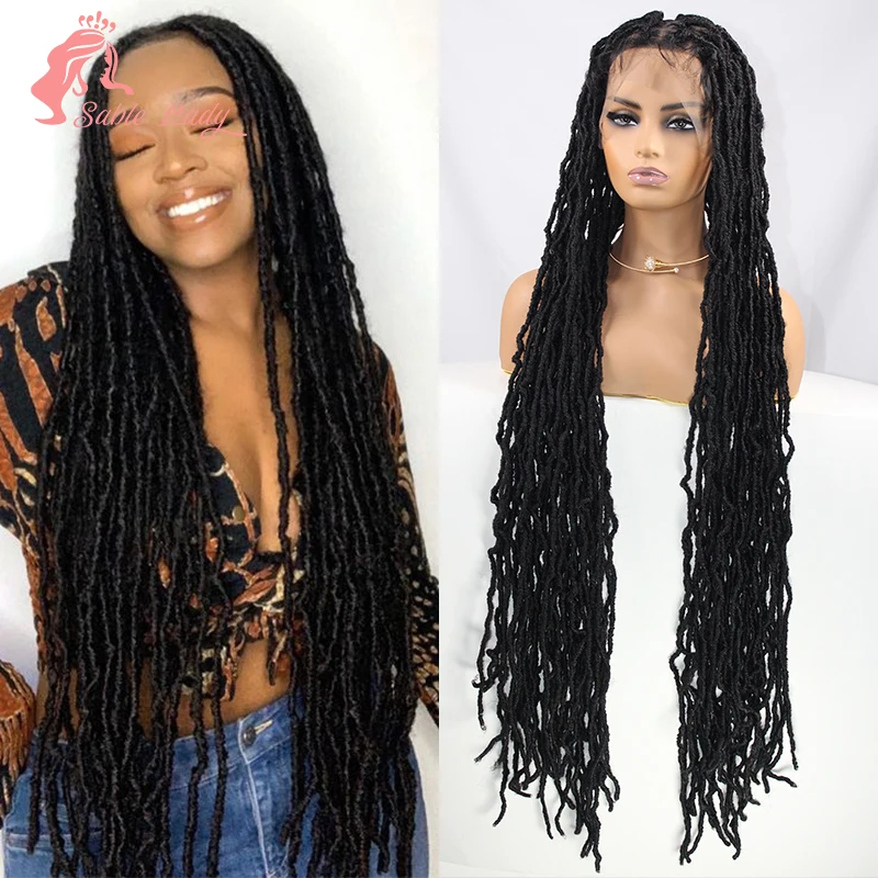 Synthetic Braided Wigs Lace Front Wig Faux Locs Crochet Hair Dreadlocks Sable Lady Front Lace Wig Wigs For Women Curly Wig Laces