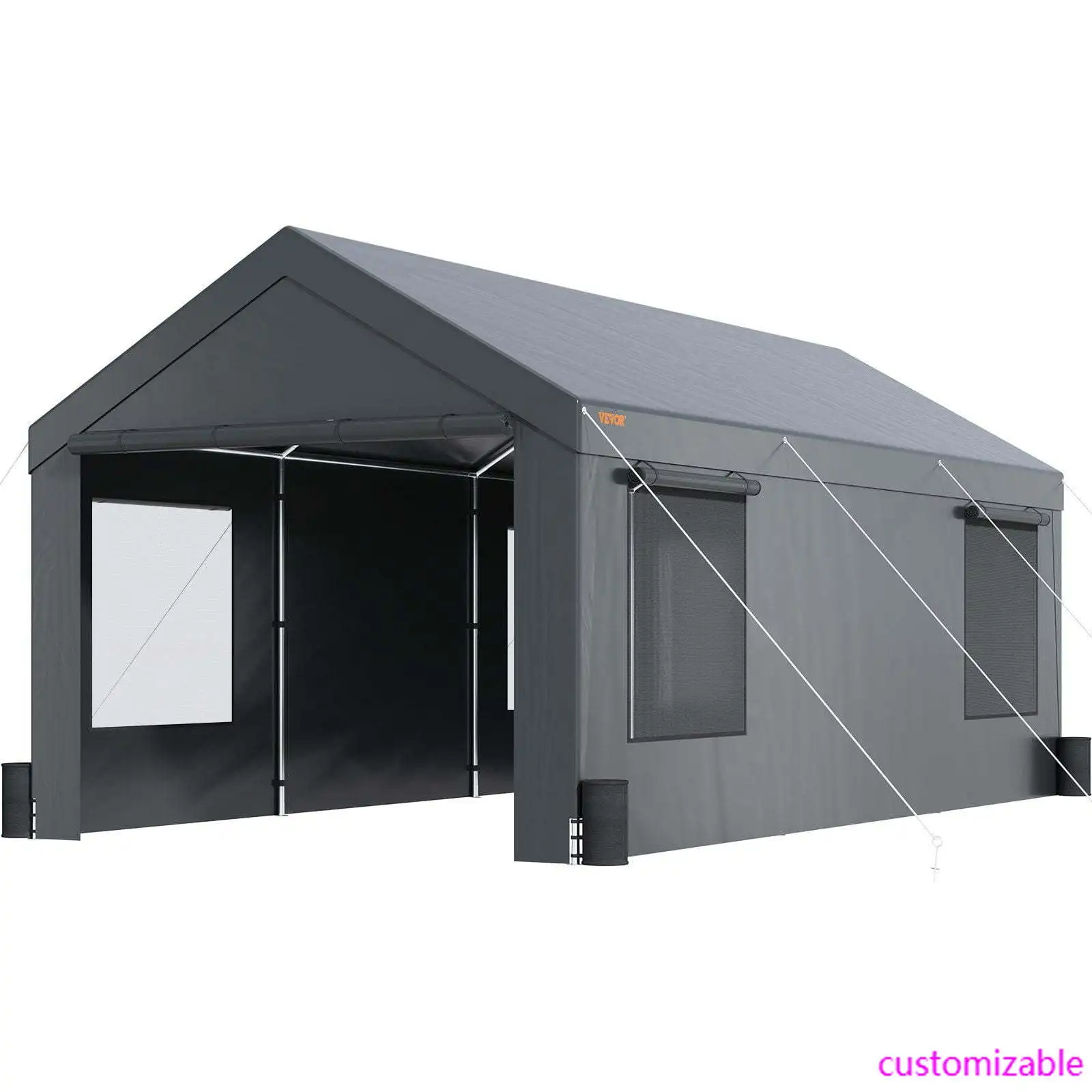 

Carport, Heavy Duty 10x20ft Car Canopy, Outdoor Garage Shelter with Removable Sidewalls, Roll-up Ventilated Windows & Door