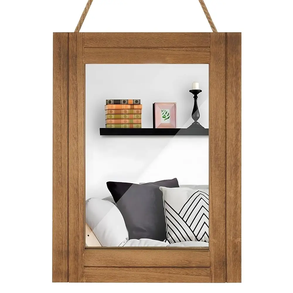 

Прямоугольное настенное зеркало для ванной комнаты, декор из состаренного белого дерева с веревкой для подвешивания, для декора в стиле рустик, туалетного столика, гостиной