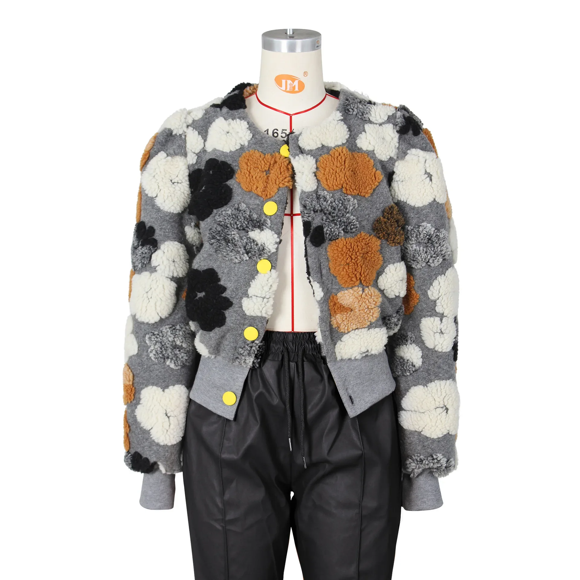Streetwear Winter Warm Thick 3D Flowers Patchwork Jacket Women Puff Long Sleeve Single-breasted Baseball Coats Vintage Outwear