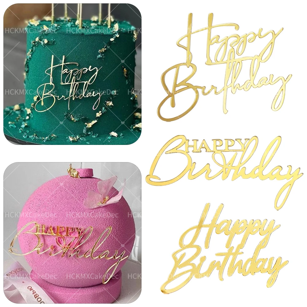 3 قطع من أغطية كعكة عيد الميلاد السعيدة من الأكريليك الذهبي لحفلات أعياد الميلاد وحفلات الهدايا وحفلات الزينة DIY