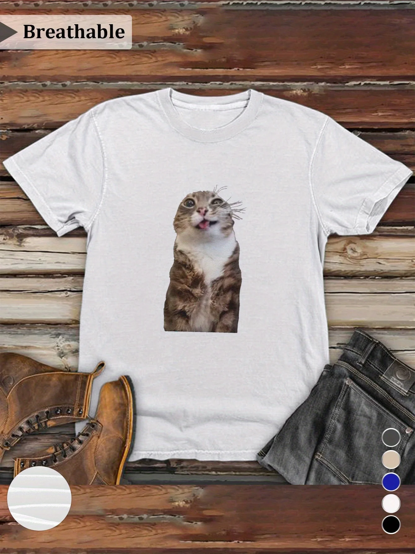 

Мужская дышащая влагоотводящая футболка с принтом Rigby Cat — повседневная футболка с коротким рукавом, легкая и удобная для лета, белая