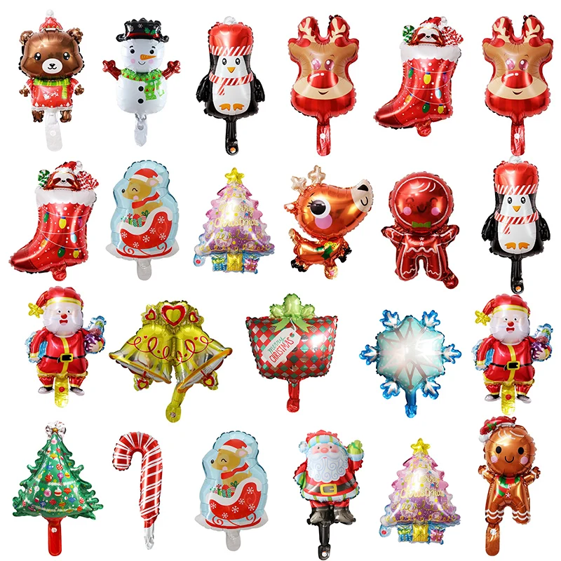 100pcs Mini Size Spain Happy Christmas Day Foil Balloons Snowman Santa Claus Christmas Tree Decoration Navidad Air Globos 2024