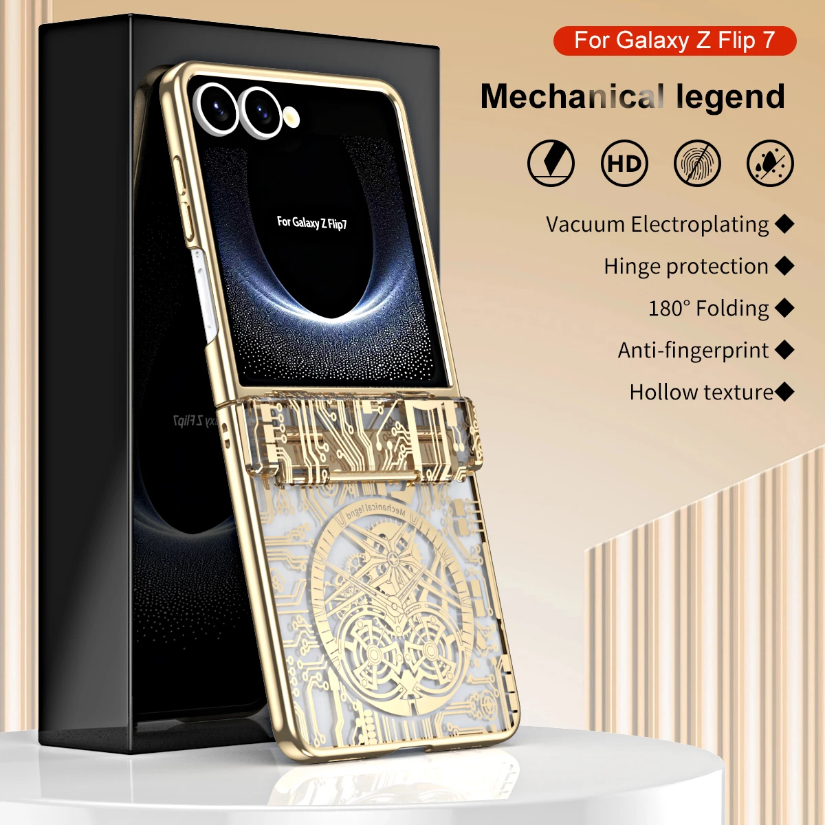 

Для Samsung Galaxy Z Flip 7 7 FE с вакуумным покрытием, механическая легенда, текстура, полная защита шарнира 180 ° Противоударный чехол для телефона