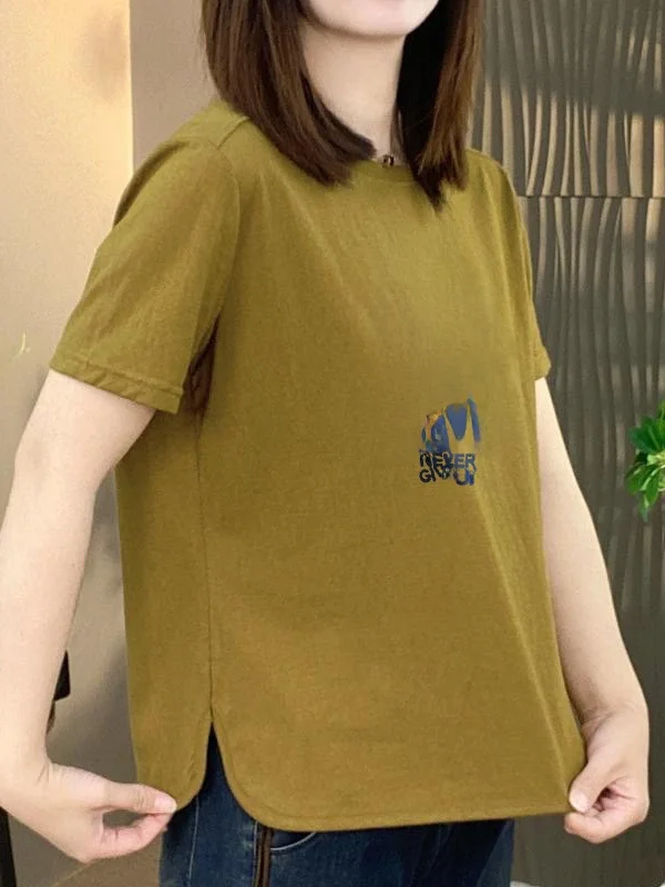 

Новая женская футболка в корейском стиле 2026 года: повседневная, свободного кроя, с коротким рукавом, летняя, скрывающая живот, с буквенным принтом, универсальный топ