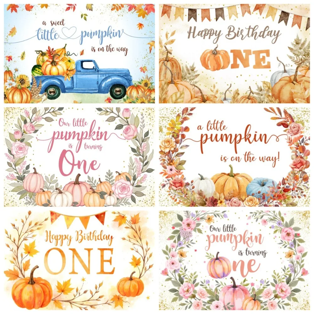 

Autumn Thanksgiving Sweet Pumpkin Themed Party Background, Autumn Yellow Leaf Birthday Party Decoration Photography Background