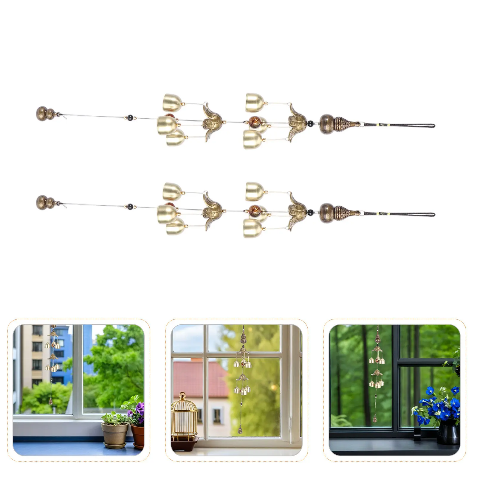 

2Pcs Chinese Lucky Bell Ornament Auspicious Gourd Wind Chime Metal Hanging Bell for Porch Backyard Home Blessing Decor