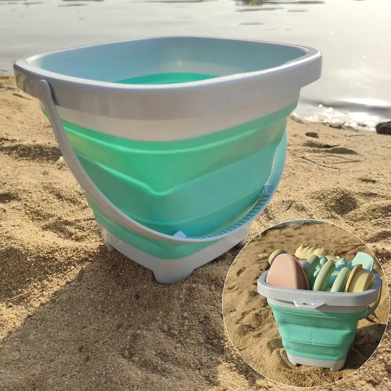 Travel Beach Toys 11PCS Foldable Beach Bucket Toys Summer Sand Toys Colander Sand Shovels Kettle Toddler Surprise Summer Game