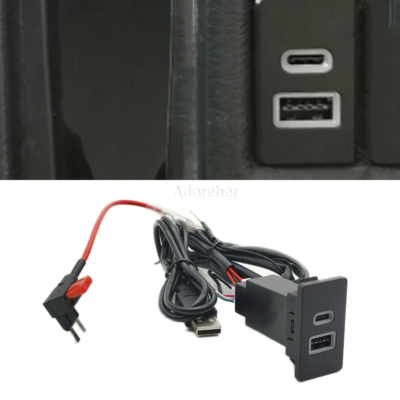 

Fast socket Input Interface Adapter Audio Radio u-disk 12V Car QC3.0 TYPE-C Dual Port charger For Toyota Corolla LC80