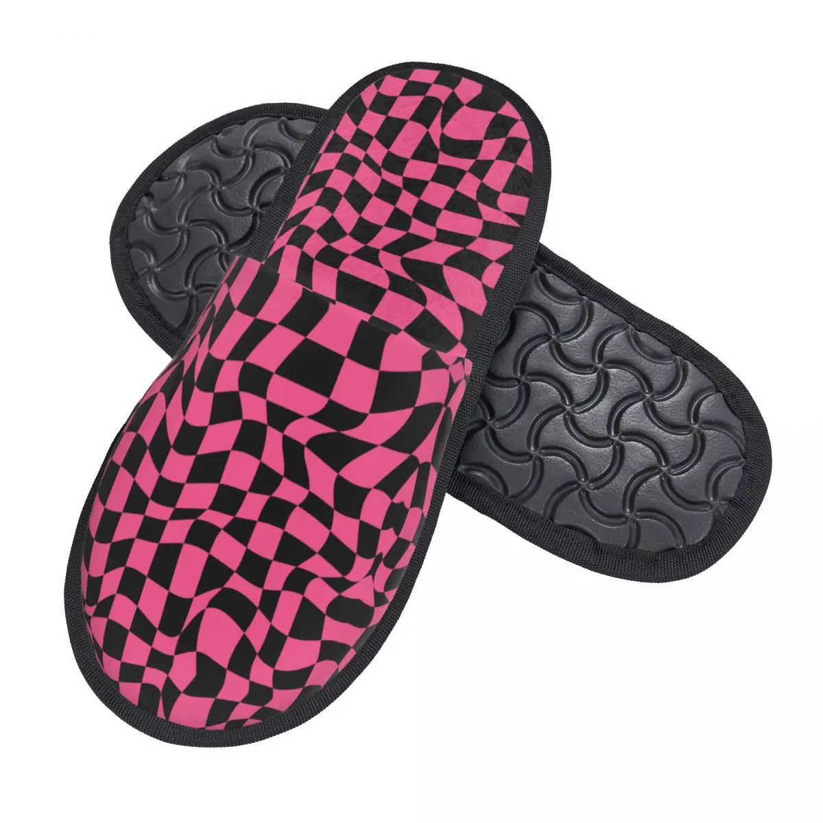 Custom Glamour Pink Trendy Y2k Checkered Pattern Soft Memory Foam House Slippers Women Cozy Warm Anti-Skid Slipper