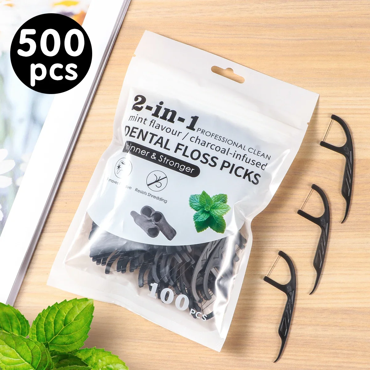 

30/100/300/500pcs Large Mouthed Mint Bamboo Charcoal Dental Floss - Fresh Breath Cleaning - Regular Preparation for Work and Out